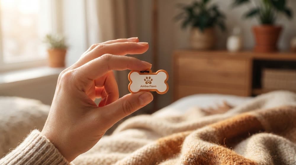AmberPaws SmartQR pendant in hand